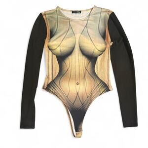 Fashion Nova Tan Graphic Body Print Long Sleeve Bodysuit – Festival Rave